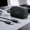 65W GaN USB hleðslutæki með 2x USB-C & 1x USB-A tengjum ásamt 100W hraðhleðslusnúru