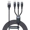 3 in 1 gagna- og hraðhleðslusnúra (3,5A) – USB-A í Lightning, USB-C og micro – 1,2 metrar