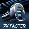 70W hleðslutengi í bíl með 2x USB-A & 2x USB-C tengjum fyrir farsíma og önnur snjalltæki