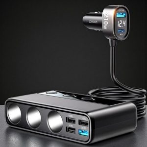 9-í-1 fjöltengi í bíl (3x sígarettutengi & 6x USB raufar (5x USB-C & 1x USB-A - Allt að 210W